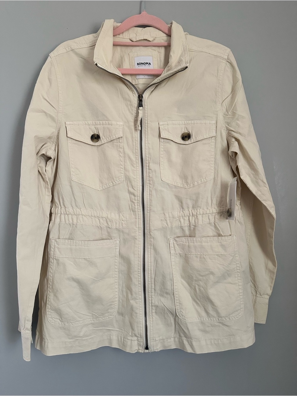 Sonoma Goods For Life Utility Jacket Womens M Cream 4 Pocket Zip Cotton Stretch